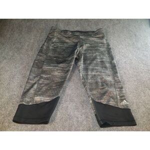 Adidas Techfit Athletic Capri Leggings Women Sz L Black Print Matte Silver Athle